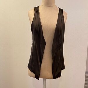 Black Silk Sleeveless Open Front Vest
